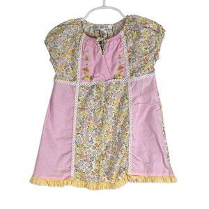 Retro Floral Patchwork Dress 24M Pink Boho Indie Folk Hippie Country Cowgirl 80s